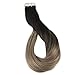Fshine Tape In Hair Extensions Ombre Invisible Glue In Hair Extensions Dark Roots Black and Blonde Tape In Extensions Color 1B Fading To 8 Brown and 22 Blonde 20 Pcs 50 Gram
