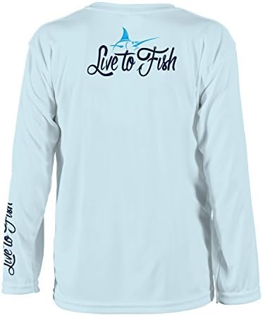 Live to Fish Kids! "Classic Marlin" UPF 50+ Youth Long Sleeve Shirt, Sky Blue, Size Youth Large