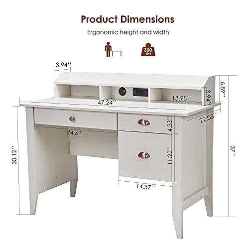 Kealive Computer Desk with 3 Drawers and Hutch Shelf, 47" Executive
