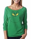 Grinch Stole Christmas Women's 3/4 Sleeve Raglan, Raw Edge Wide Neck