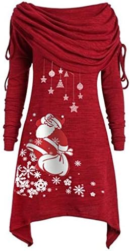 Musommer Women's Christmas Clothes Plus Size Womens Fashion Solid Ruched Long Foldover Collar Tunic Top Blouse Tops