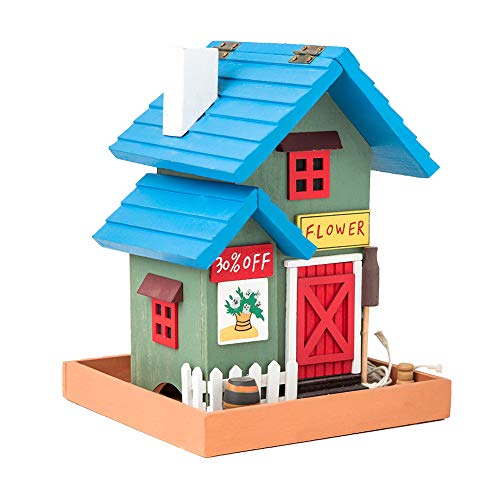 MEWANG Hanging Colourful Bird Feeder Garden Country Cottages Wooden Bird Feeder Height 9"