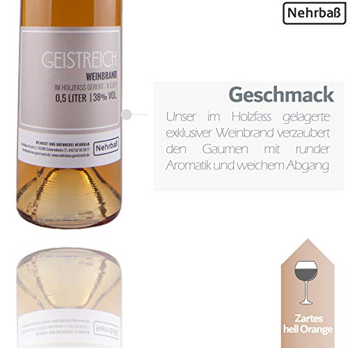 Nehrbaß - “Alter Weinbrand” im Holzfass gereift 0,5 Liter - Premium Edelbrand 38% Vol. - Schnaps aus Deutschland – Bild 4