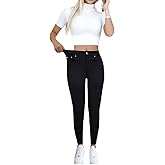 High Waist Black Skinny Jeans with Crystal Button Detail, Stretch Fit