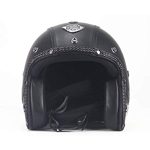 AUTOPDR Open Face Vintage Motorcycle Helmet PU Leather Harley Helmets 3/7 Motorcycle Chopper Bike Helmet with Goggle Mask XL(61-62cm)