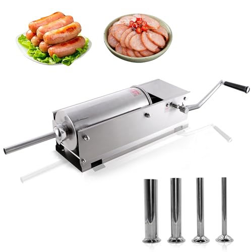 Hakka 11 Lbs(5 Liter) Sausage Stuffer 2 Speed Stainless Steel Horzontal Sausage Filler