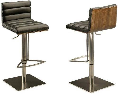 Pastel Dubai Hydraulic Barstool - Stainless Steel w/ Walnut Back - Pu Black