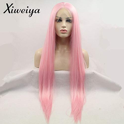 Xiweiya Light Pink Synthetic Lace Front Wig Long Silky Straight Lace Front Wigs Soft Baby Pink Smooth Lace Wig Natural Hairline Wig Heat Resistant Fiber for Women 24inch