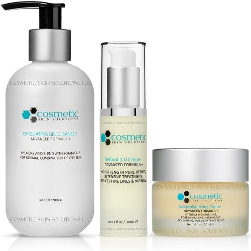 Cleanse | Correct | Moisturize | 3 Combo Pack - Includes Luxurious Pore-refining Cleanser (8 oz), Retinol 1.0 (1 oz), Moisturizer (50g), Advanced Formula for Evening Use, No Parabens or Oils!