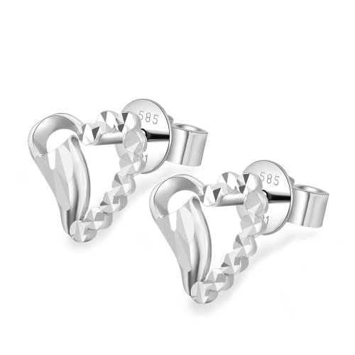 MaBelle 14K White Gold Diamond-Cut Open Heart Shape Gothic Angel