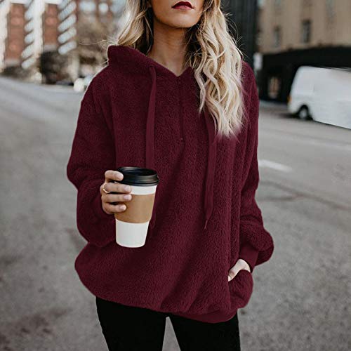 Liraly Tops For Women Clearance New Fashion Women Warm Fluffy Winter Top Hoodie Sweatshirt Ladies Hooded Pullover Jumper(US-12 /CN-L2,Wine RedÂ )