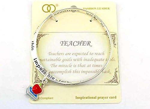 Silvertone Teacher Bangle Family Theme Bracelet w/Gift Box Athena Brand
