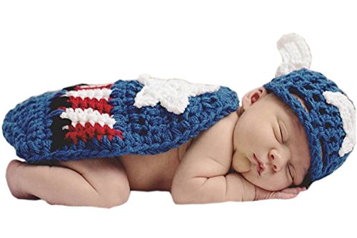 Pinbo Newborn Baby Photography Prop Crochet Knitted Captain America Hat Cape