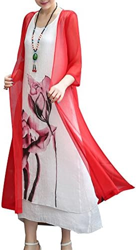 Women's Two Piece Retro Round Neck Asymmetric Hem Color Block Printed Long Cotton Linen Maxi Dress