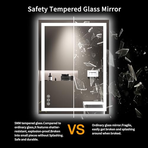 LOAAO 24"X32" LED Bathroom Mirror with Lights | Anti-Fog, Dimmable, 3 Color Temperature, Backlit + Front Lit, Memory Function, Tempered Glass, UL Listed
