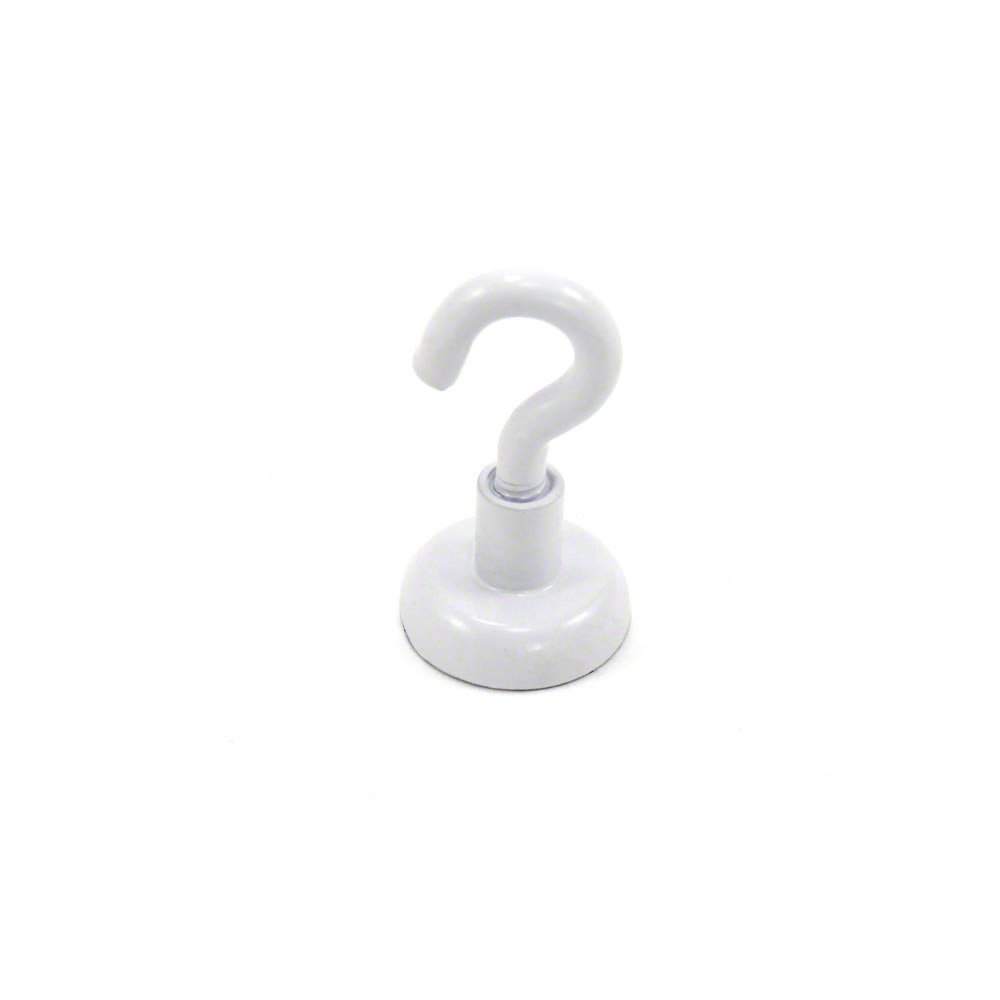 FIRST4MAGNETS White Painted Neodymium Hook Magnet with M4 Hook for Fridge, Whiteboard, Noticeboard, Filing Cabinet or Office - 16mm Diameter x 30.5mm High - 9.7kg Pull