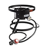 Leaderware Single Burner Camping Cooker, Iron Camping Stove with Stand, Outdoor High-Pressure Gas/Propane Burner with Round Covers, High-Pressure Burner with Black Hose