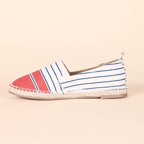 AMAZON ESSENTIALS WOMEN’S ESPADRILLE FLATS, PACK OF 2, DENIM/STRIPE, 7.5