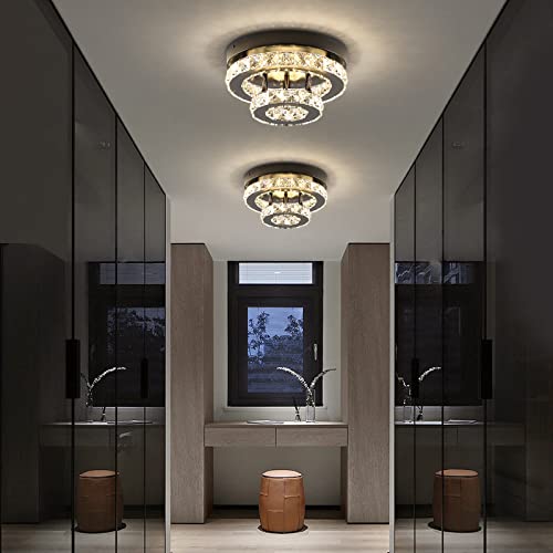 ECOBRT Mini Crystal Chandeliers Modern Black Flush Mount Ceiling Light Surface Mount Led Ceiling Light Bedroom Ceiling Lights Indoor 9.8