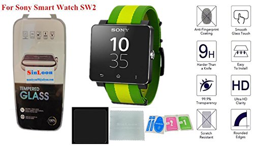 Sony SW2 Tempered Glass Screen Protector-SinLoon 99% Clarity/0.3mm/9H Hardness/Shatter-Proof/Bubble Free, Glass Screen Protector for Sony Smart Watch SW2