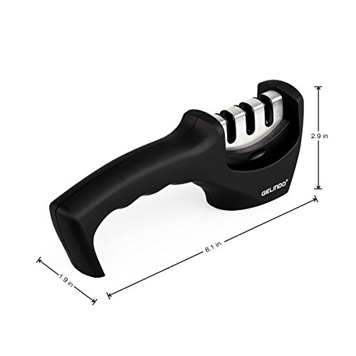 Gelindo 3 Stage Knife Sharpener Ceramic, Coarse and Fine Rubberized
