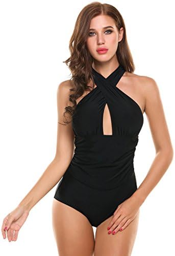 Esqlotre Women Swimsuits One Piece Tummy Control Front Cross Backless Bathing Suit