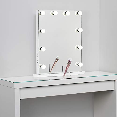 MissMii Flameless Hollywood Lighted Makeup Vanity Mirror with Lights,Tabletop or Wall Mirrors for Bedroom,Professional Illuminated Cosmetic Mirror LED Dimmable Light Bulbs (White, 19.7''(W)x25.6''(H)) - Thumbnail 5