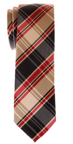 Retreez Retro Styles Tartan Plaid Woven Microfiber Skinny Tie - Khaki, Black and Red
