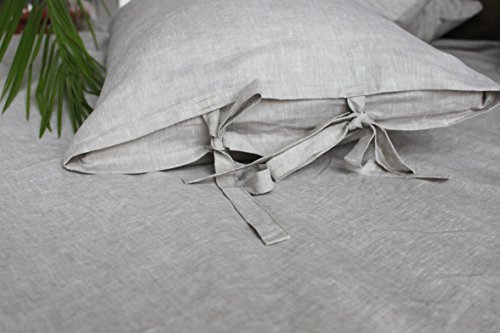 Decorative square pillow cover, 100% linen, with bow ties, Euro 26 X 26, in natural linen color - Thumbnail 5