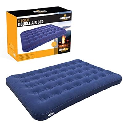 Milestone Camping 88010 Inflatable Flocked Airbed Double Blow Up Mattress/Lightweight Portable Comfortable/Camping, Festivals, Sleepovers, Caravan/Easy Inflate & Deflate/Weatherproof