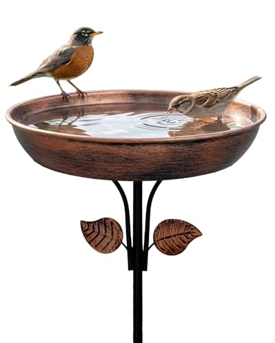 OUISJYER Metal Bird Bath for Outdoors, 12" Dia Bowl with Stable Upgrades Stake Birdbaths Garden Yard Lawn Decor 0.7 Gallon