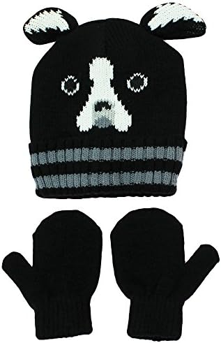 Nolan Black and White Unisex Bulldog Knit Sweater Hat and Mitten Set Toddler 2T-4T