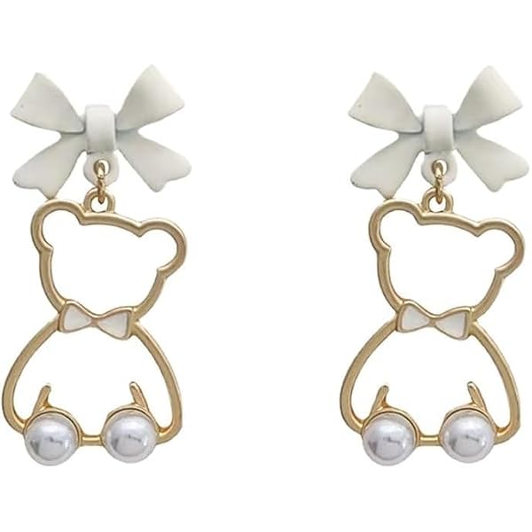Amazon.com: Cute Bow Earrings Little Bear Drop Earrings Pearl Stud