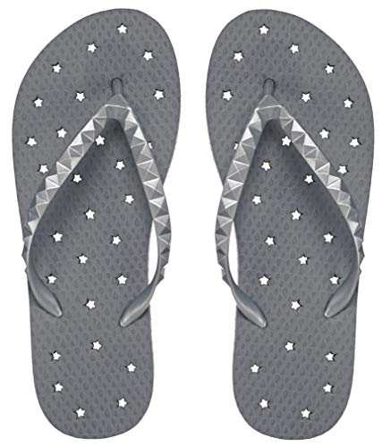 Showaflops Womens' Antimicrobial Shower & Water Sandals for Pool, Beach, Dorm and Gym - Pewter 9/10