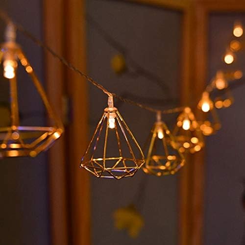 Chronos Battery + USB Operated Diamond Shaped Metal Cage LED Decorative String Lights (Warm White, 2 Meters, 10 Bulbs)