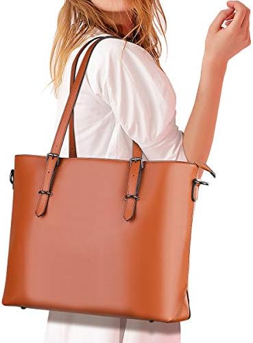 Coolqiya Womens Laptop Tote Bag, Fit Up to 15.6 Inch Laptop Leather Shoulder Bag Purse for Work & School, Brown