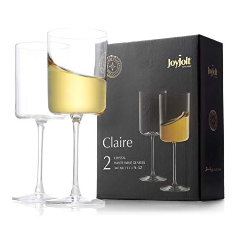 JoyJolt White Wine Glasses – Claire Collection 11.4 Ounce Wine Glasses Set of 2 – Deluxe Crystal Glasses with Ultra-Elegant Design – Ideal for Home Bar, Kitchen, Restaurants – Made in Europe