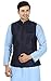 Men's Silk Nehru Jacket Sleeve Less Traditional Indian Waistcoat (Blue, L)