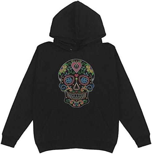 Sugar Skull Women's Pullover Hoodie Plus Size Unisex Handmade Bling (4X-Large)