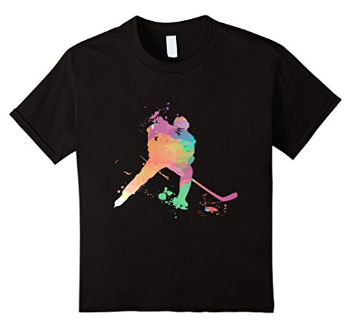 Kids Ice Hockey Player In Watercolor Ice Hockey T-Shirt 12 Black