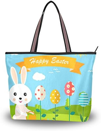 Tote Top Handle Laptop Shoulder Bag Easter Bunny Watering Eggs Handbag for Women - 17.7x13x5.1in - by Top Carpenter