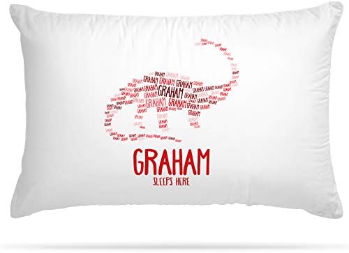 Shopsharks Personalised Pillow Case Dinosaurs Any Name Print Gift for Kids Bedroom Decoration Boys and Girls (Red)