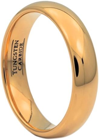 MJ Metals Jewlery MJ 5mm Gold Plated Polished Tungsten Carbide Wedding Band Classic Half Dome Ring Size 12