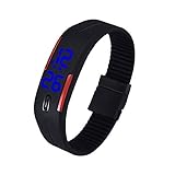 BESSKY Unisex Rubber Blue LED Watch Date Sports Bracelet Digital Wrist Watch Black