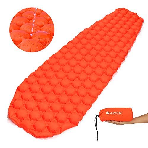 V VONTOX Sleeping Pad - Ultralight Inflatable Sleeping Mat, Best Self Serving Pad for Camping, Suitable for Camping, Backpacking, Hiking, Outing, Mountaineering - Carry Bag, Repair Kit -Orange Round - Thumbnail 7