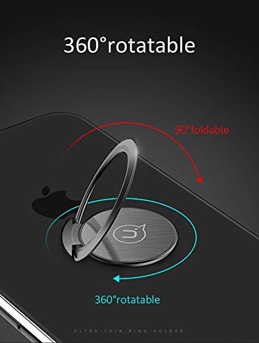 World's Slimmest Phone Ring Holder,Attom Tech Ultra Thin Cell Phone Ring Stand for Magnetic Car Mount Hook - Compatible for iPhone X 8 7 Plus 6S 6 5s 5 SE,Galaxy S8 S7 S6 Edge,Note 8 5 (Black)