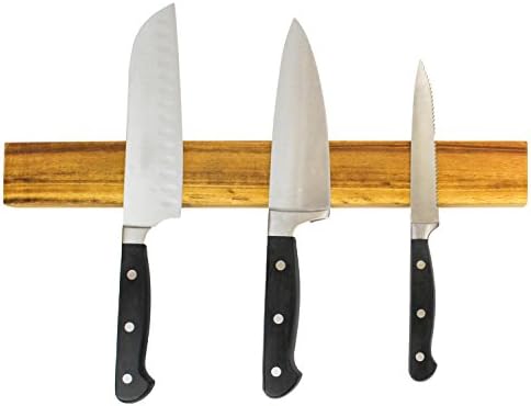 Acacia Wood Magnetic Knife Holder | 16 Inch Wooden Knife Bar | Wall Mounted Magnetic Knife Strip