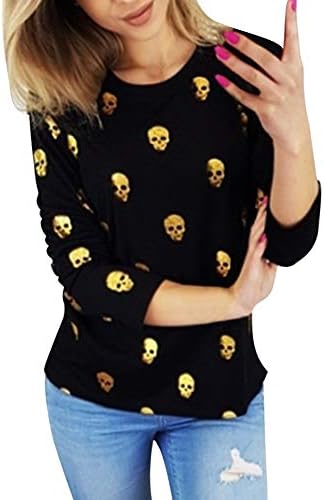 Perman Womens Fashion Halloween Skull Printing Long Sleeve Slim Fit Casual Blouse Top Shirt Big Promotion
