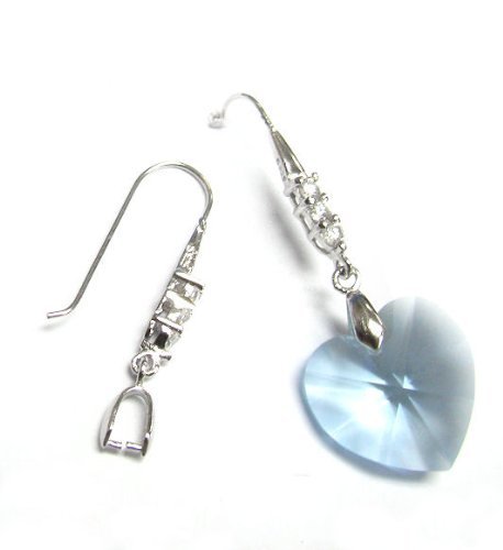 2 pcs Rhodium .925 Sterling Silver Cz Ear Hook Dangle Pinch Bead Clasp/Findings/Bright