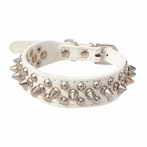Pet Collars, Adjustable Rivet Spiked Studded Puppy Collar Cool Dog Neck Strap, Soft Pu Leather, Multiple Color (XS, White)